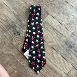 Festive Black Tie with Santa Claus Pattern